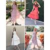 imageZESICA Womens Casual Crew Neck Flutter Sleeve Smocked High Waist Hollow Out Lace Trim Tiered A Line Midi DressNavy