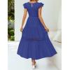 imageZESICA Womens Casual Crew Neck Flutter Sleeve Smocked High Waist Hollow Out Lace Trim Tiered A Line Midi DressRoyalblue