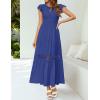 imageZESICA Womens Casual Crew Neck Flutter Sleeve Smocked High Waist Hollow Out Lace Trim Tiered A Line Midi DressRoyalblue