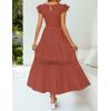 imageZESICA Womens Casual Crew Neck Flutter Sleeve Smocked High Waist Hollow Out Lace Trim Tiered A Line Midi DressRust