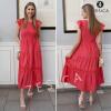 imageZESICA Womens Casual Crew Neck Flutter Sleeve Smocked High Waist Hollow Out Lace Trim Tiered A Line Midi DressWatermelon