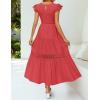 imageZESICA Womens Casual Crew Neck Flutter Sleeve Smocked High Waist Hollow Out Lace Trim Tiered A Line Midi DressWatermelon