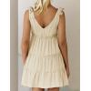 imageZESICA Womens Summer Casual V Neck Sleeveless Mini Dress Tie Shoulder Tiered Ruffle Swing A Line Short SundressesApricot