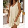 imageZESICA Womens Summer Casual V Neck Sleeveless Mini Dress Tie Shoulder Tiered Ruffle Swing A Line Short SundressesApricot