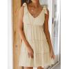 imageZESICA Womens Summer Casual V Neck Sleeveless Mini Dress Tie Shoulder Tiered Ruffle Swing A Line Short SundressesApricot