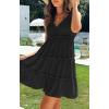 imageZESICA Womens Summer Casual V Neck Sleeveless Mini Dress Tie Shoulder Tiered Ruffle Swing A Line Short SundressesBlack