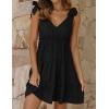 imageZESICA Womens Summer Casual V Neck Sleeveless Mini Dress Tie Shoulder Tiered Ruffle Swing A Line Short SundressesBlack
