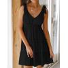 imageZESICA Womens Summer Casual V Neck Sleeveless Mini Dress Tie Shoulder Tiered Ruffle Swing A Line Short SundressesBlack