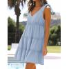 imageZESICA Womens Summer Casual V Neck Sleeveless Mini Dress Tie Shoulder Tiered Ruffle Swing A Line Short SundressesBlue