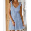 imageZESICA Womens Summer Casual V Neck Sleeveless Mini Dress Tie Shoulder Tiered Ruffle Swing A Line Short SundressesBlue