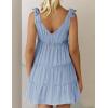 imageZESICA Womens Summer Casual V Neck Sleeveless Mini Dress Tie Shoulder Tiered Ruffle Swing A Line Short SundressesBlue