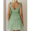 imageZESICA Womens Summer Casual V Neck Sleeveless Mini Dress Tie Shoulder Tiered Ruffle Swing A Line Short SundressesGreen