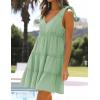 imageZESICA Womens Summer Casual V Neck Sleeveless Mini Dress Tie Shoulder Tiered Ruffle Swing A Line Short SundressesGreen