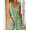 imageZESICA Womens Summer Casual V Neck Sleeveless Mini Dress Tie Shoulder Tiered Ruffle Swing A Line Short SundressesGreen