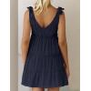 imageZESICA Womens Summer Casual V Neck Sleeveless Mini Dress Tie Shoulder Tiered Ruffle Swing A Line Short SundressesNavy