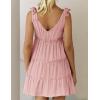 imageZESICA Womens Summer Casual V Neck Sleeveless Mini Dress Tie Shoulder Tiered Ruffle Swing A Line Short SundressesPink