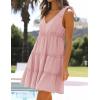imageZESICA Womens Summer Casual V Neck Sleeveless Mini Dress Tie Shoulder Tiered Ruffle Swing A Line Short SundressesPink