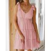 imageZESICA Womens Summer Casual V Neck Sleeveless Mini Dress Tie Shoulder Tiered Ruffle Swing A Line Short SundressesPink