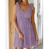 imageZESICA Womens Summer Casual V Neck Sleeveless Mini Dress Tie Shoulder Tiered Ruffle Swing A Line Short SundressesPurple