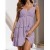 imageZESICA Womens Summer Casual V Neck Sleeveless Mini Dress Tie Shoulder Tiered Ruffle Swing A Line Short SundressesPurple
