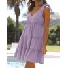 imageZESICA Womens Summer Casual V Neck Sleeveless Mini Dress Tie Shoulder Tiered Ruffle Swing A Line Short SundressesPurple