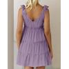 imageZESICA Womens Summer Casual V Neck Sleeveless Mini Dress Tie Shoulder Tiered Ruffle Swing A Line Short SundressesPurple