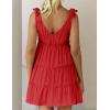 imageZESICA Womens Summer Casual V Neck Sleeveless Mini Dress Tie Shoulder Tiered Ruffle Swing A Line Short SundressesTomato