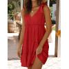 imageZESICA Womens Summer Casual V Neck Sleeveless Mini Dress Tie Shoulder Tiered Ruffle Swing A Line Short SundressesTomato