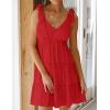 imageZESICA Womens Summer Casual V Neck Sleeveless Mini Dress Tie Shoulder Tiered Ruffle Swing A Line Short SundressesTomato