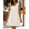 imageZESICA Womens Summer Casual V Neck Sleeveless Mini Dress Tie Shoulder Tiered Ruffle Swing A Line Short SundressesWhite