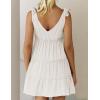 imageZESICA Womens Summer Casual V Neck Sleeveless Mini Dress Tie Shoulder Tiered Ruffle Swing A Line Short SundressesWhite