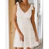 imageZESICA Womens Summer Casual V Neck Sleeveless Mini Dress Tie Shoulder Tiered Ruffle Swing A Line Short SundressesWhite
