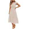 imageZESICA Womens 2025 Summer Casual Flutter Short Sleeve Crew Neck Smocked Elastic Waist Tiered Midi DressApricot