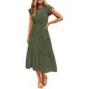 imageZESICA Womens 2025 Summer Casual Flutter Short Sleeve Crew Neck Smocked Elastic Waist Tiered Midi DressArmy Green