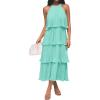 imageZESICA Womens 2025 Summer Sleeveless Halter Neck Ruffle Tiered Layed Chiffon Flowy Swing Long Midi DressMint