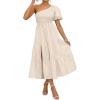 imageZESICA Womens Boho Summer One Shoulder Short Sleeve Smocked Side Split Ruffle Swing Midi DressApricot