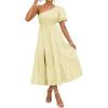 imageZESICA Womens Boho Summer One Shoulder Short Sleeve Smocked Side Split Ruffle Swing Midi DressLight Yellow
