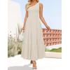 imageZESICA Womens 2025 Bohemian Summer Floral Print One Shoulder Sleeveless Smocked Ruffle Tiered Beach Long Midi DressBeige
