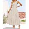 imageZESICA Womens 2025 Bohemian Summer Floral Print One Shoulder Sleeveless Smocked Ruffle Tiered Beach Long Midi DressBeige