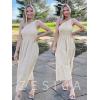 imageZESICA Womens 2025 Bohemian Summer Floral Print One Shoulder Sleeveless Smocked Ruffle Tiered Beach Long Midi DressBeige