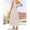 imageZESICA Womens 2025 Bohemian Summer Floral Print One Shoulder Sleeveless Smocked Ruffle Tiered Beach Long Midi DressBeige
