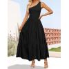 imageZESICA Womens 2025 Bohemian Summer Floral Print One Shoulder Sleeveless Smocked Ruffle Tiered Beach Long Midi DressBlack