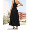 imageZESICA Womens 2025 Bohemian Summer Floral Print One Shoulder Sleeveless Smocked Ruffle Tiered Beach Long Midi DressBlack