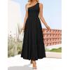 imageZESICA Womens 2025 Bohemian Summer Floral Print One Shoulder Sleeveless Smocked Ruffle Tiered Beach Long Midi DressBlack
