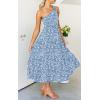 imageZESICA Womens 2025 Bohemian Summer Floral Print One Shoulder Sleeveless Smocked Ruffle Tiered Beach Long Midi DressBlue