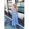 imageZESICA Womens 2025 Bohemian Summer Floral Print One Shoulder Sleeveless Smocked Ruffle Tiered Beach Long Midi DressBlue