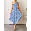 imageZESICA Womens 2025 Bohemian Summer Floral Print One Shoulder Sleeveless Smocked Ruffle Tiered Beach Long Midi DressBlue