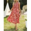 imageZESICA Womens 2025 Bohemian Summer Floral Print One Shoulder Sleeveless Smocked Ruffle Tiered Beach Long Midi DressBurntbrick