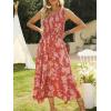 imageZESICA Womens 2025 Bohemian Summer Floral Print One Shoulder Sleeveless Smocked Ruffle Tiered Beach Long Midi DressBurntbrick