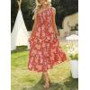 imageZESICA Womens 2025 Bohemian Summer Floral Print One Shoulder Sleeveless Smocked Ruffle Tiered Beach Long Midi DressBurntbrick